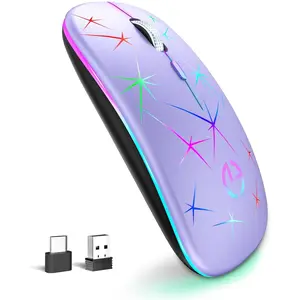 F-MUW01  Wireless Mouse, 2.4G Portable Optical Quiet RGB Mouse with USB Receiver and Type C Adapter, 3 Adjustable DPI Levels, Wireless Computer Mouse for Laptop, Computer, PC, MacBook, Desktop