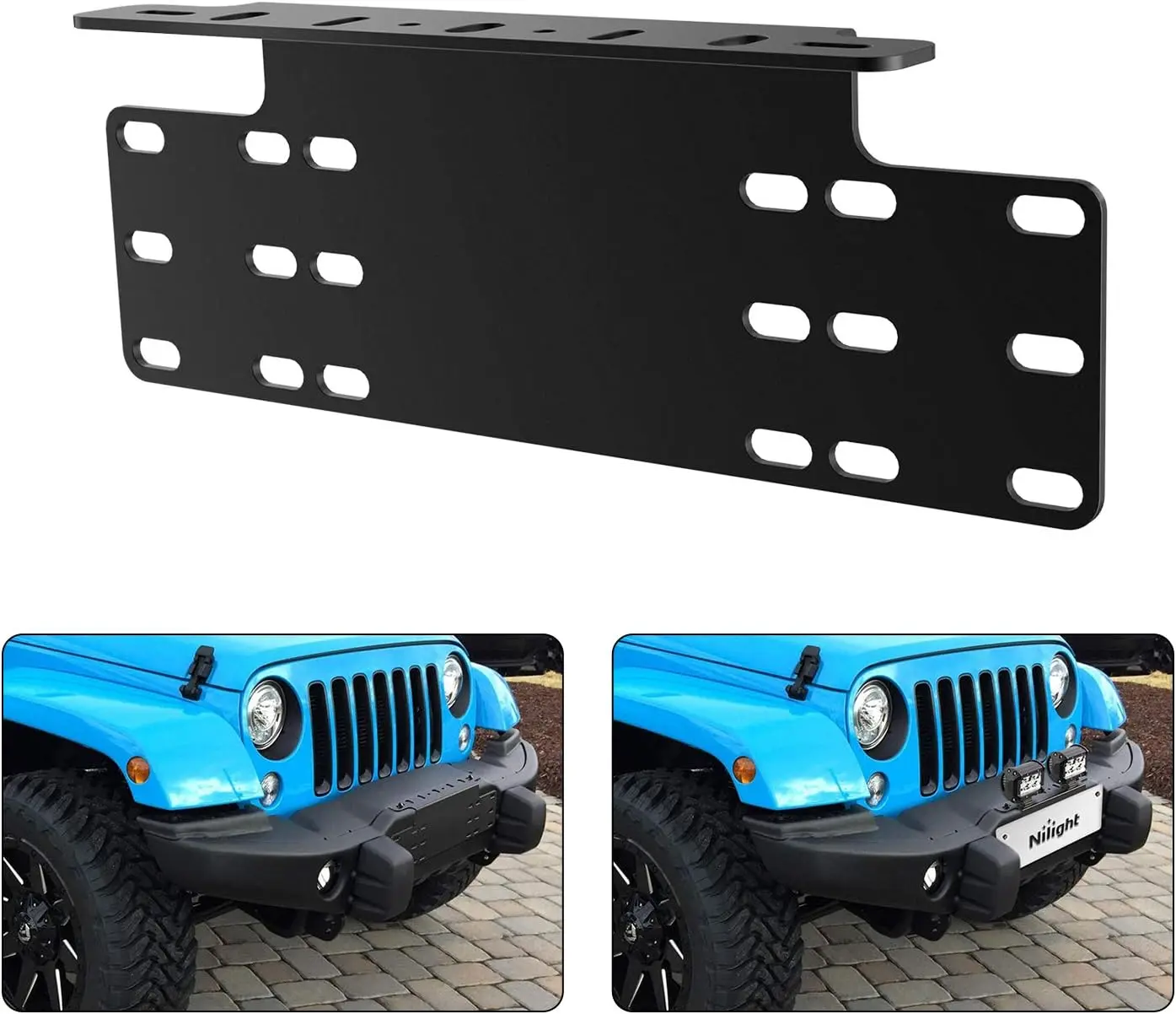 Nilight 90044B Heavy-Duty Waterproof Aluminium Alloy Standard Fit License Plate Mounting Bracket Holder - Impact Resistant for Car, Off-Road Lights, Most Cars, Motorcycle Front Bumper Light Bar Bases, Black Automotive Part with 2-Year Warranty