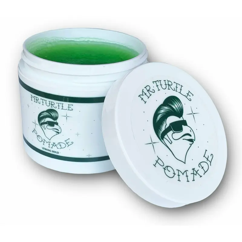 Mr. Turtle Pomade Original Hold 4 oz Water-based Hair Pomade for Slick Backs Pompadours Side Parts Everyday Hairstyles Smooth Application Easy to Wash Out Green in White Jar