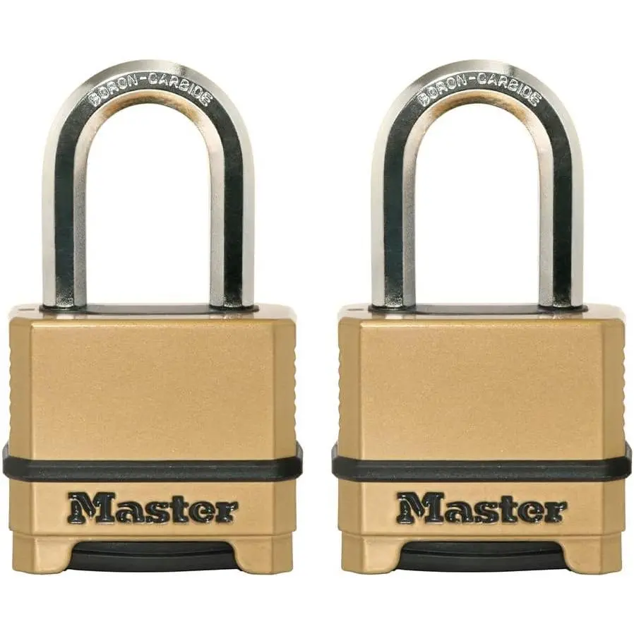 2-Pack Gold Sturdy Outdoor Padlock, Heavy Duty Weather Resistant Resettable Lock, 1.2x2x3.87in M175LFEC2, Sturdy Lock