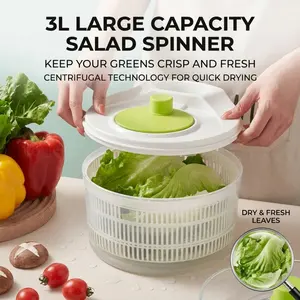 3L Large Capacity Salad Spinner, Quick Dry Fruit Vegetable Washer with Easy Operation, Keeps Greens Crisp and Fresh for Healthy Salads
