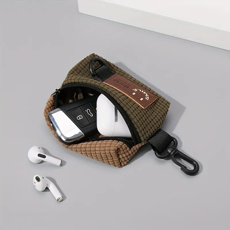 Corduroy Coin Purse Lipstick pouch Vintage Portable Credit Card ID Wallet with Womens Fashion Handmade Key Chain Pouch