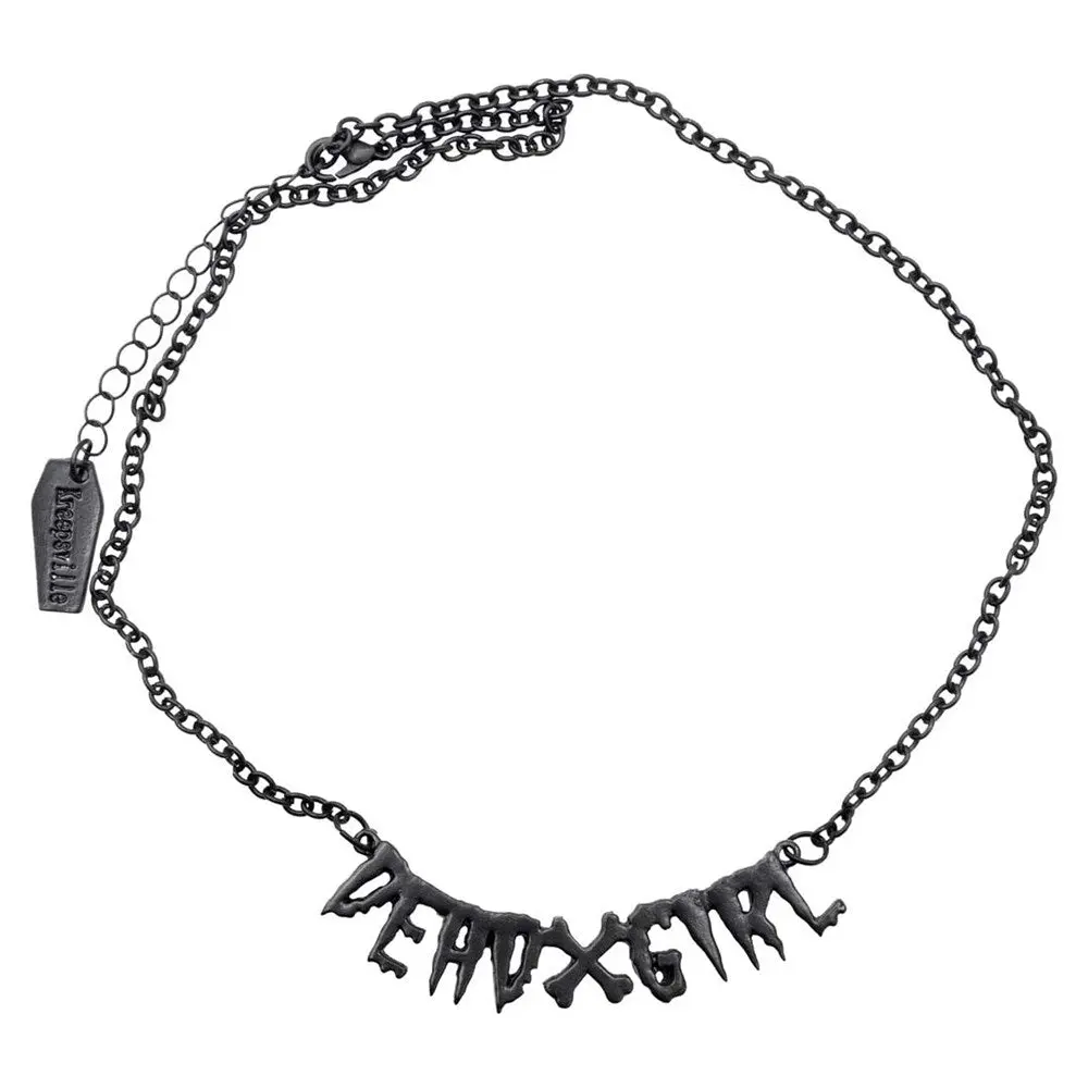 Dead Girl Text Necklace with Chain and Clasp, Black Color