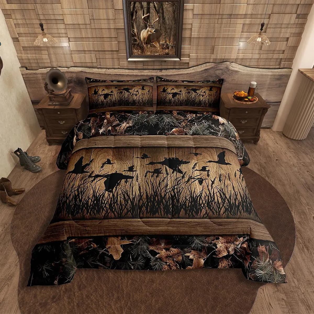 Feelyou Queen Camouflage Bedding Set - Camo Mallard Duck Microfiber Set with Duvet, Blanket, Rustic Farmhouse Room Decor for Men, Bedding Sets