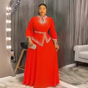 Plus Size African Party Dresses for Women 2025 New Fashion Dashiki Diamond Wedding Evening Gown Elegant Turkey Muslim Maxi Dress