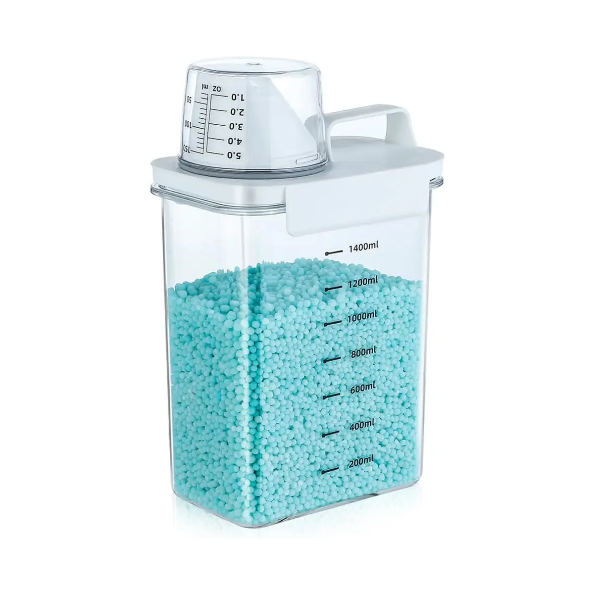 Laundry Scent Booster Beads Storage Organizer Canister - 61 oz (1400ml) Transparent Plastic Rectangle French Country Dustproof Flip-Top Closure Container for Laundry Room Organization, Balcony