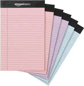 Amazon Basics Perforated Line Notebooks, Narrow Ruled Writing Pads, 5" x 8", Multicolor, 6-Pack (50 Sheets Each)