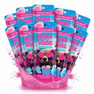 Cotton Candy Popping Boba (10 pouches) | Fruit Juice-Filled Bursting Pearls for Bubble Tea, Milkshakes, Smoothies & Dessert Toppings | Includes Straws | Non-GMO