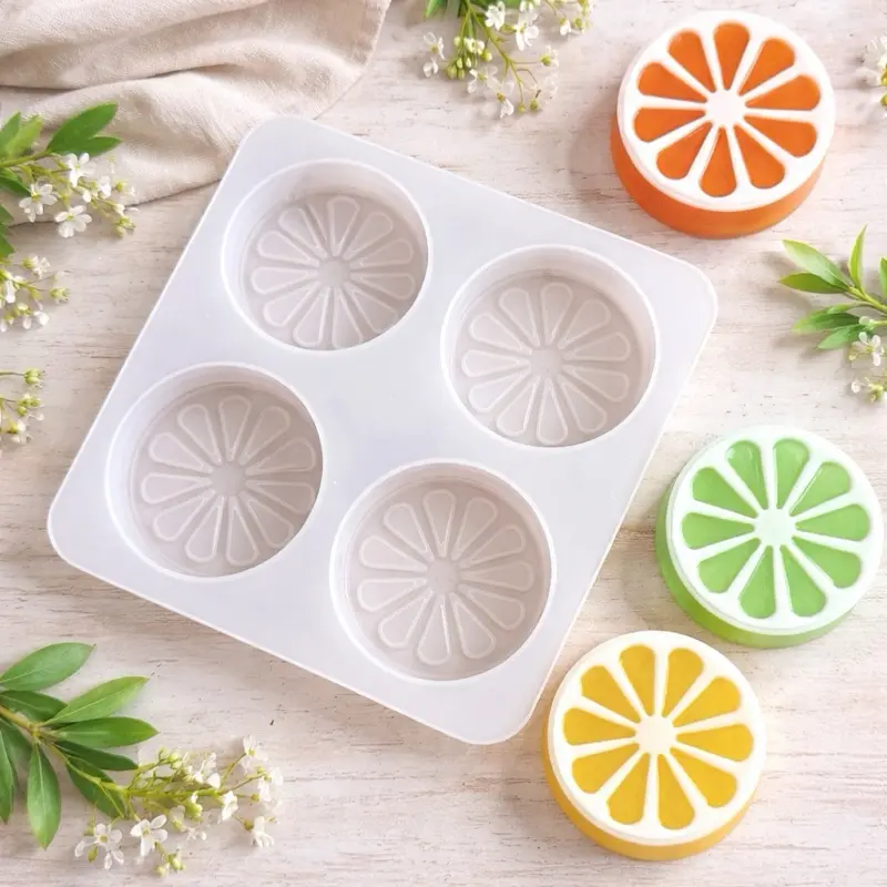 Citrus Silicone Soap Mold Lemon Orange Slice Round Soap Mold for Melt and Pour Soap Making DIY Handmade Soap Supplies Fruit Soap Mold 4 Cavity