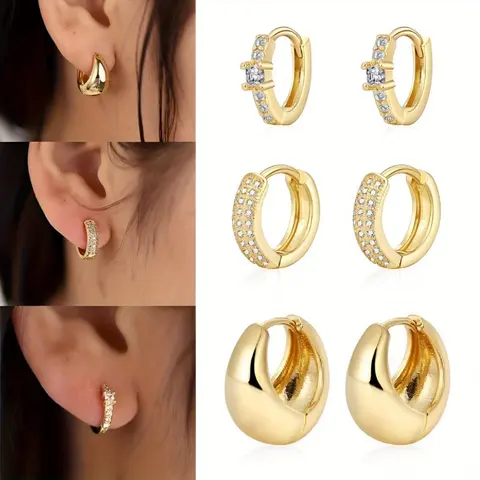 3 Pairs Gold Hoop Earrings Set for Women Trendy, 14K Gold Plated Lightweight Small Gold/Silver Hoop Earrings for Women Chunky Open Hoops Earrings Jewelry Gifts