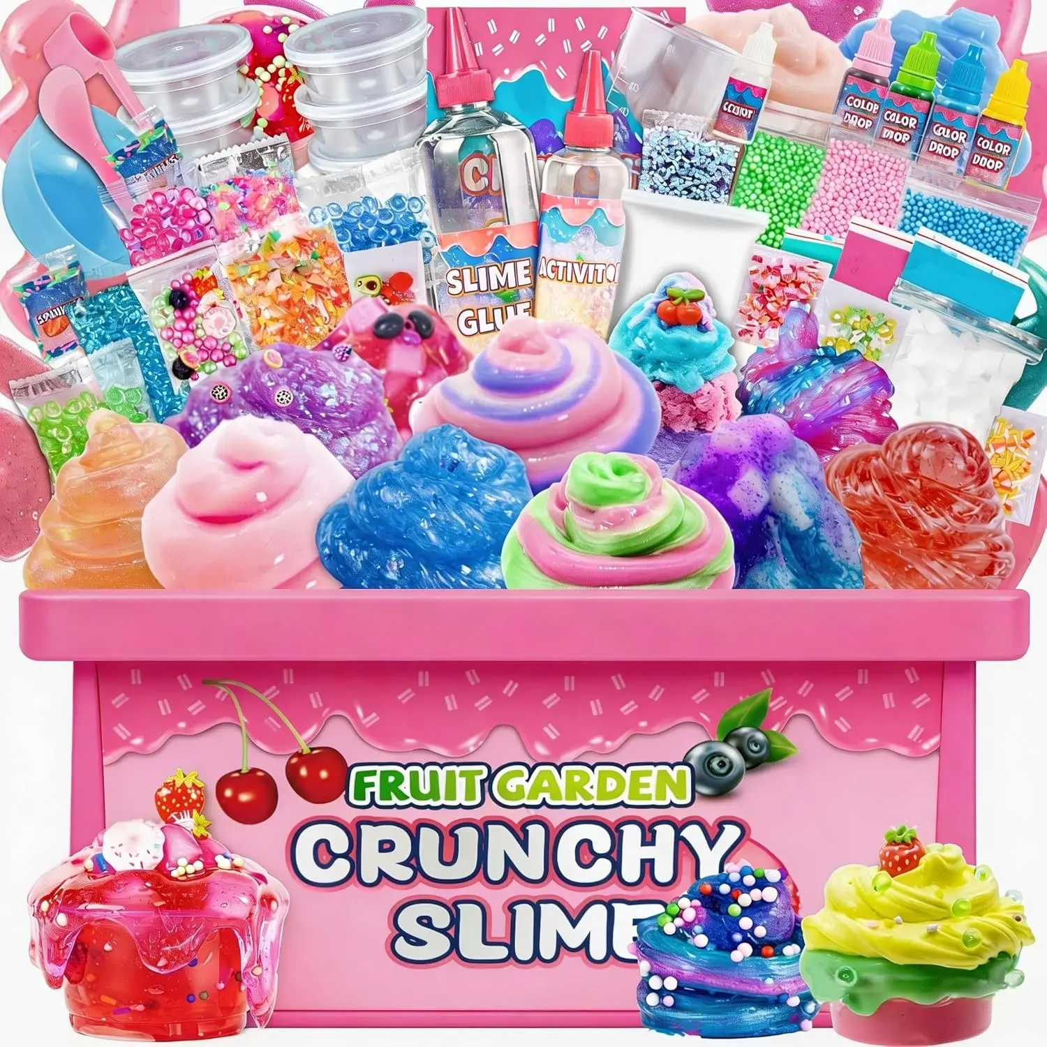 Unicorn Fruit Garden Slime Kit  | Crunchy, Sparkly & Jelly Cube Slime Set | Fun Sensory Toy for Kids & Party Favors