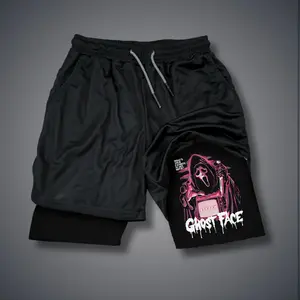Ghostface 80s 90s Double-Layer Sports Shorts Graphic Shorts Black Camo Streetwear Shorts Men Outfits Men Vacation Outfits Shorts