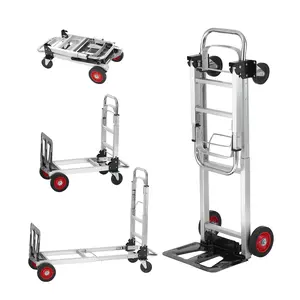 Aluminum Folding Hand Truck 2-in-1 Convertible Hand Cart & Platform Dolly 400 lbs Capacity Heavy Duty Collapsible Cart with 360° Brake Wheels for Warehouse Moving Supermarket Garden - Foldable