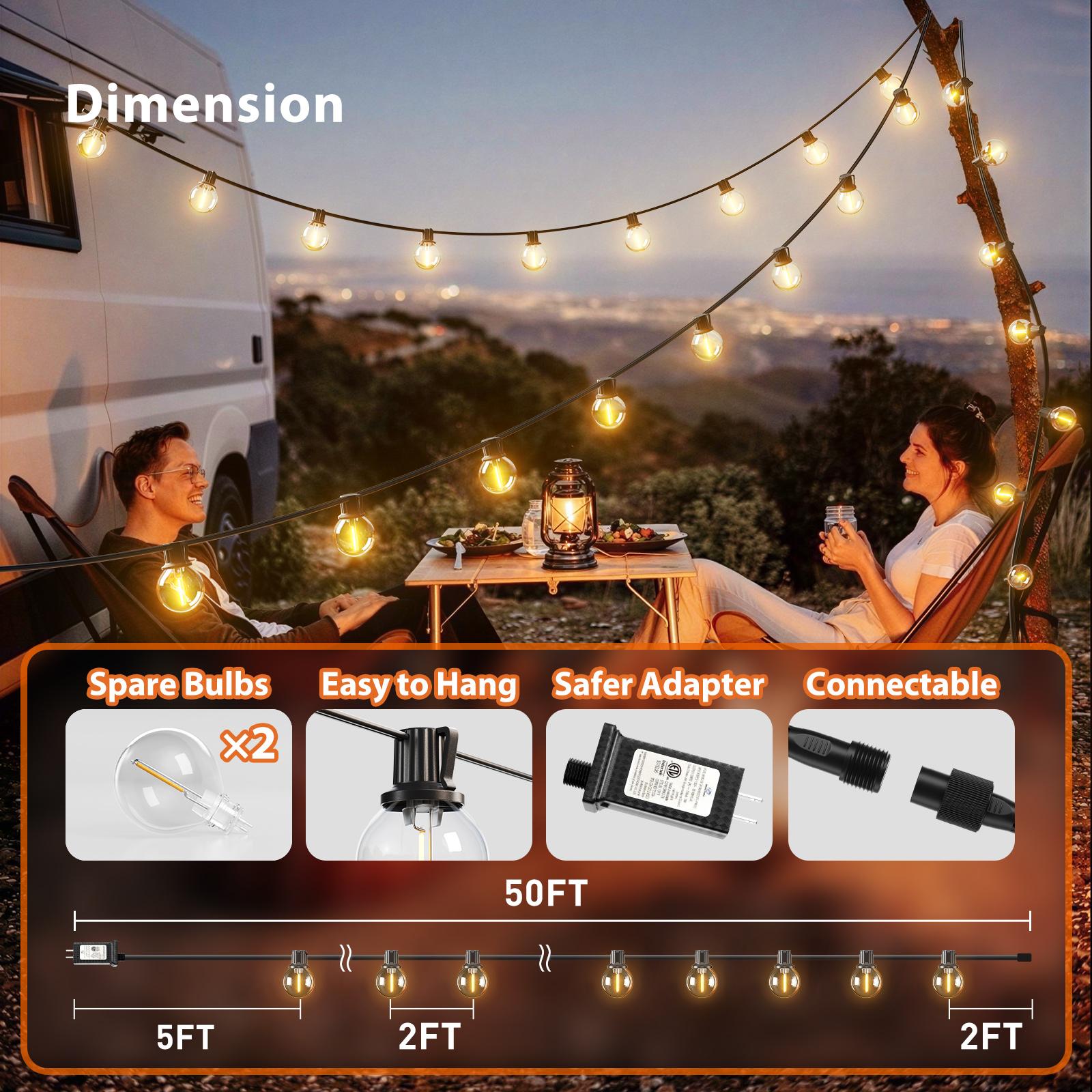 200ft/150ft/100ft/50ft/27ft IP65 Waterproof LED Outdoor String Lights - ETL Listed, Shatterproof ST38 Bulbs, Dimmable & Connectable, Warm White for Garden, Porch, Patio, Balcony, Backyard, Bistro, Party & Holiday Gift
