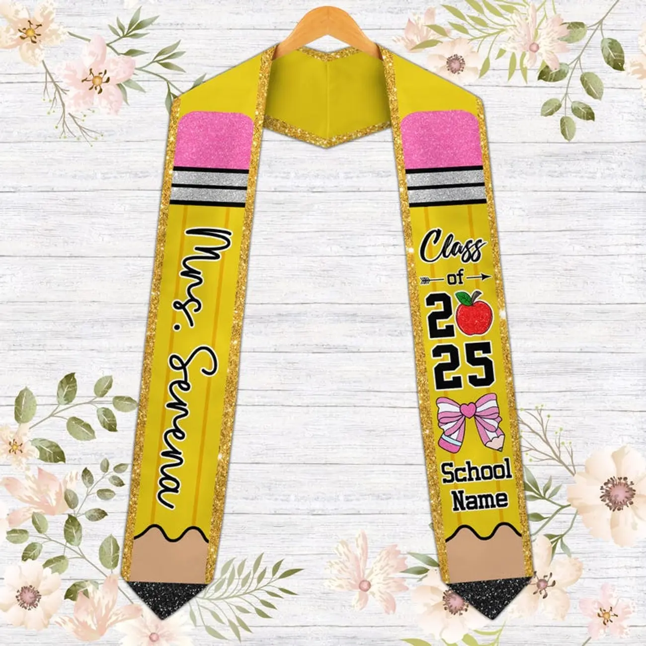 Personalized Teacher Graduation Stole, Custom Graduation Stole Class Of 2025, Teacher Pencil Graduation Sash, Teacher Appreciation Gift USTL1