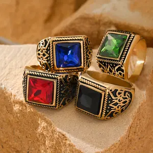 Men's Square Geometric Print Stainless Steel Stackable Rings - High-Quality Vintage Casual Wear Accessories, Versatile Male Men's Jewelry Statement Piece, Sizes 7-14, Ideal Mens Gifts