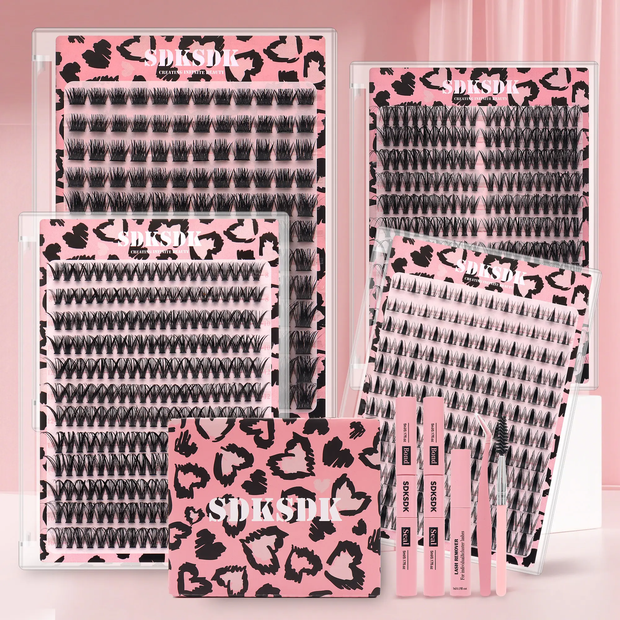 4-Style Lash Cluster Kit • Mixed Length DIY Individual Eyelash Extensions • Wispy Reusable Lash Clusters with Glue, Tweezers & Remover • At-Home Salon Look