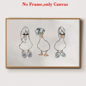 1 PC, Canvas Wall Art, duck poster, duck towel cowboy and curling iron, white and blue shower head, bathroom cute stylish printable wall, bathroom decor, living room decor, unframed