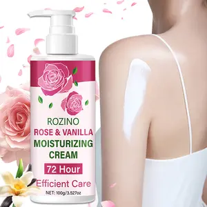 ROZINO Rose Vanilla Moisturizing Cream 72 Hour Efficient Care 100g with Pump Dispenser for Skin Hydration