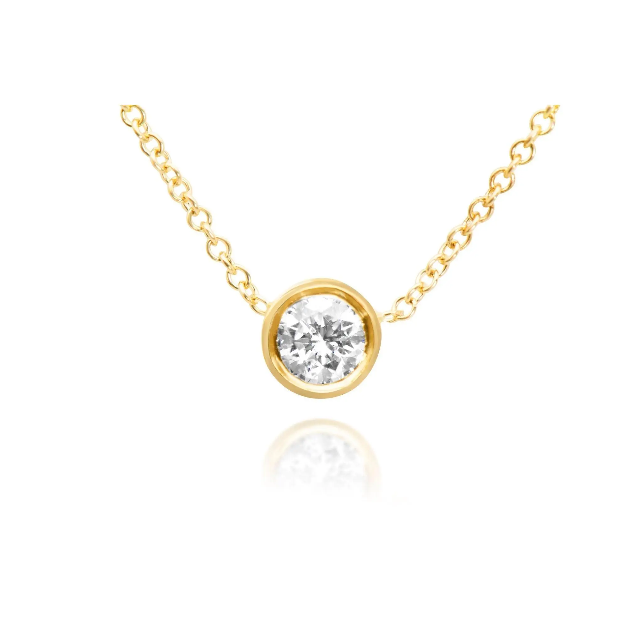 14k Gold Solitaire Bezel Diamond Necklace