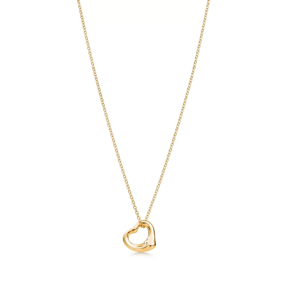 Pre-owned Tiffany, Elsa Peretti Open Heart Pendant in Yellow Gold 11mm Golden Heart Necklace
