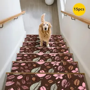 15pcs Non-Slip Stair Pads Floral Pattern Stair Runner, Home Stair Protection Mats, Durable Stair Carpet, Decorative Stair Step Pads