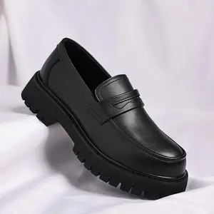 Men's Loafers Platform Casual Shoes Platform Chunky Slip-On Penny Leather Classic Round Toe Lug Sole Business Casual Formal Work Shoes for Men Dailly Wear