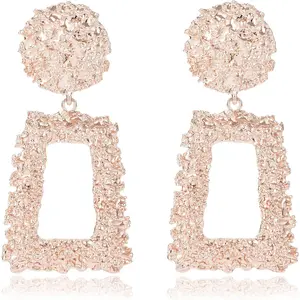 Statement Drop Earrings Large Metal Rectangle Geometric Dangle Earrings Silver/Gold for Women