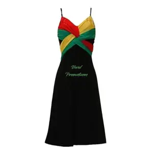Rasta Reggae Short Spaghetti Strap Dress, Black, Red, Yellow, Green