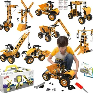 8-In-1 Soft Plastic Building Blocks Engineering Vehicle Set, DIY Engineering Model, Unisex Educational Toy for Kids, No Batteries Required, Age Appropriate