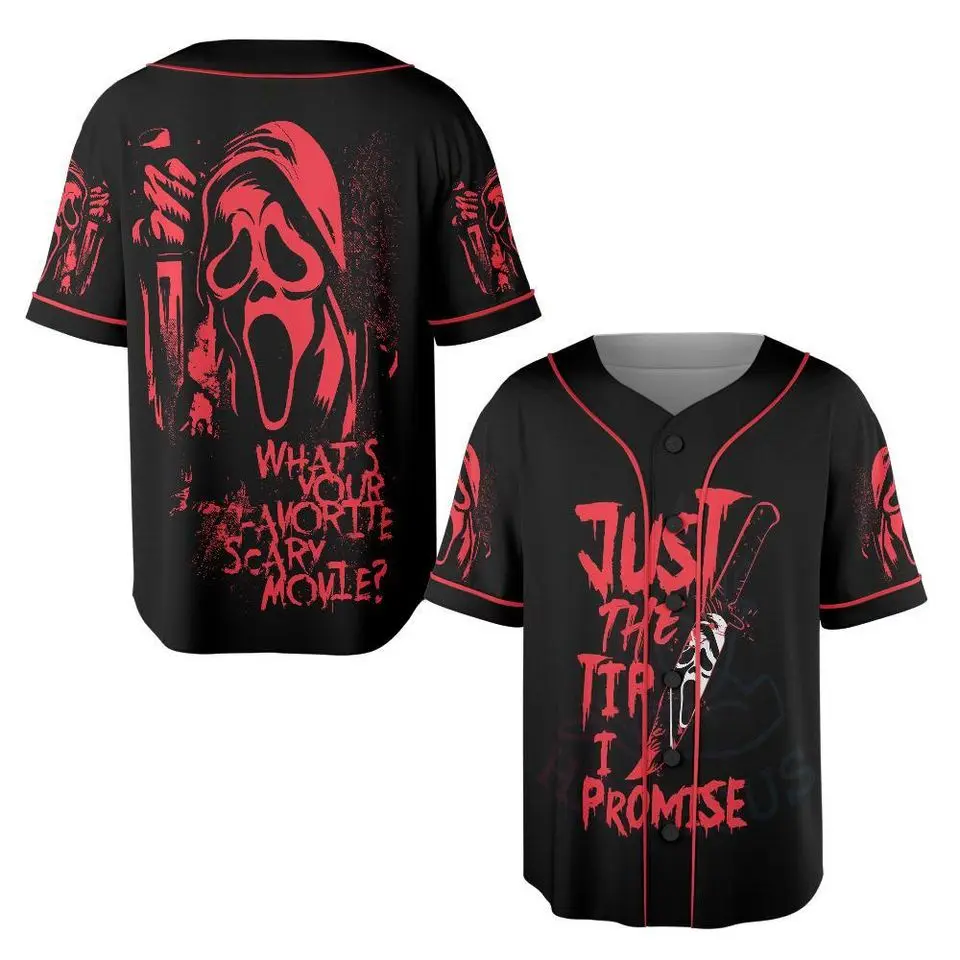 Halloween Ghostface Inspired Baseball Jersey, Retro Horror Shirt for Men Women and Spooky Season
