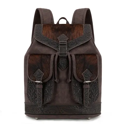 Trinity Ranch Genuine Hair-On Cowhide Tooled Backpack