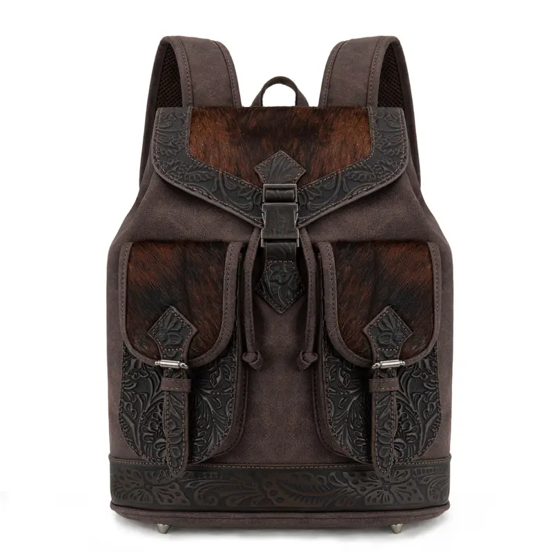 Trinity Ranch Genuine Hair-On Cowhide Tooled Backpack