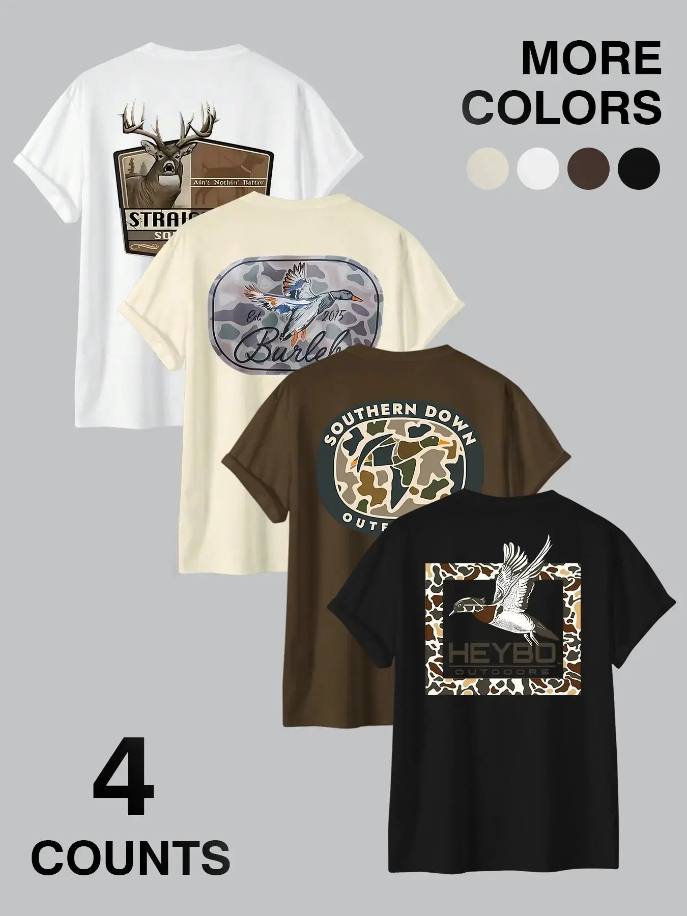 Trendy Classic Round Neck Short Sleeve Fitted Set of 4, Comfortable Breathable Design, Perfect for Summer Casual Wear, Sportswear Essentials, Menswear Shirts, Casual Summer Clothing