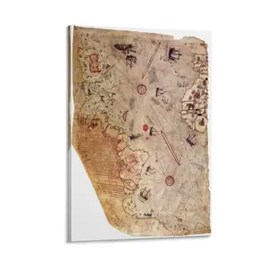 Piri Reis 1513 Historical World Map Travel World Map with Cities in Detail Map Posters for Wall Map Art Wall Decor Geographical Illustration Travel Destinations Cool Wall Art Print Poster Poster For Bedroom Living Room Office Decor