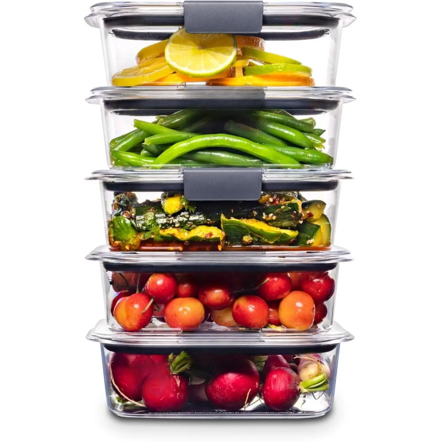 Rubbermaid Brilliance Kitchen Utensils Plastic Food Storage Containers, BPA-Free, Airtight Lids, 5-Piece Set, 3.2 Cup Crystal-Clear Tritan, Leak-Proof, Stackable, for Meal Prep & Preservation (Herb Saver Compatible)