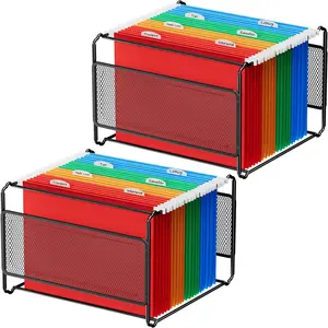 MaxGear 2-Pack Black Metal Mesh Hanging File Organizer Box - Letter Size, with Smooth Sliding Rails, for Desk Office Hanging File Folder Storage
