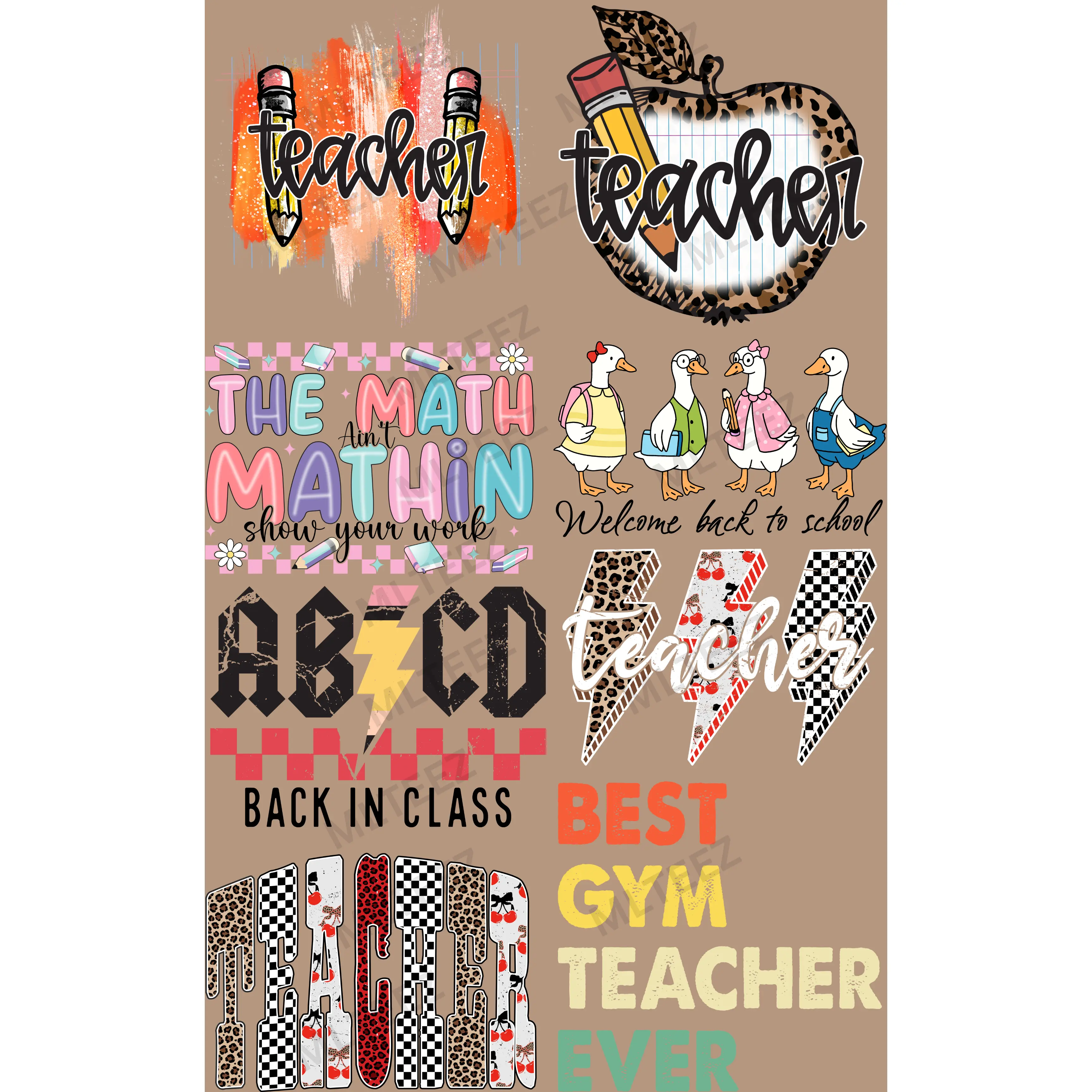 TEACHER (2) PREMADE GANGSHEET  - 22X36  DTF TRANSFERS - DIRECT TO FILM