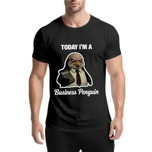 Funny Penguin Meme T-Shirt Quirky Animal Art Today I'm A Business Penguin T-Shirt for Men Cotton Graphic Tee 180g Soft Comfortable t shirts for men Crew Neck Short Sleeve  men's t shirts