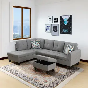 Grey Linen 3-Piece Sofa Set, Breathable Fabric, Sturdy Structure, Modern Minimalist Style for Living Room & Apartment