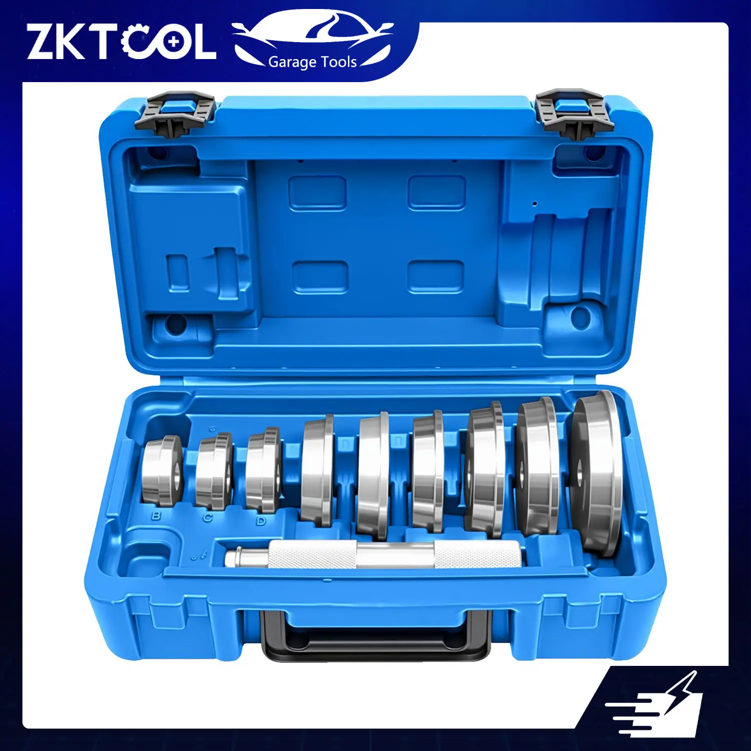 ZKTOOL 10-Piece Wheel Bearing Press Tool Kit Set - Automotive Mechanic Repair Equipment, Includes 1 Seal Driving Accessory, 9 Adapters for Race, Seal, Bushing Assembly & Disassembly