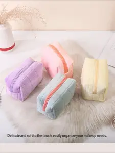 High-Quality Candy Color Zipper Makeup Bag and Storage Pouch, Affordable Fabric Material, Perfect for Cosmetic Organization, All Seasons Use