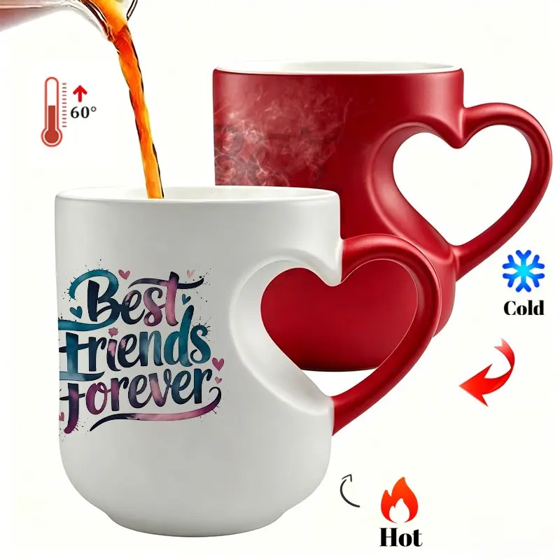 11oz Best Friends Forever Color Changing Mug with Heart-Shaped Handle - Friendship Gift for Your BFF