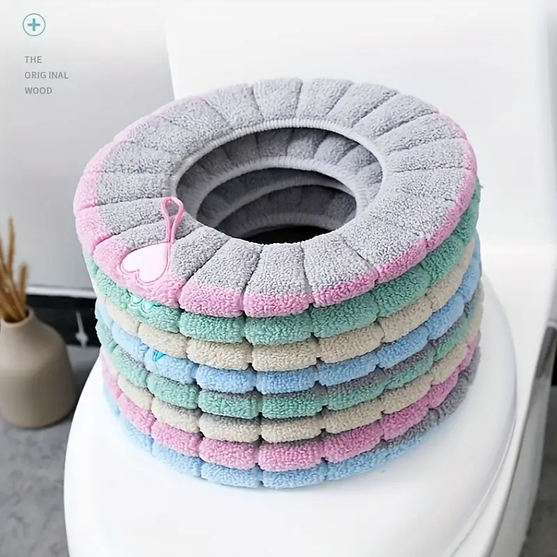 1 household toilet auxiliary seat cushion,  warmth for all seasons, autumn toilet seat cover, thick seat cushion for winter, Blue Bathroom Pink
