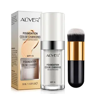 Aliver 30ML Color-Changing Foundation Set, Waterproof & Sweatproof Makeup Brush Kit, Long-Lasting Moisturizing Hydrating Natural Finish Bb Cream