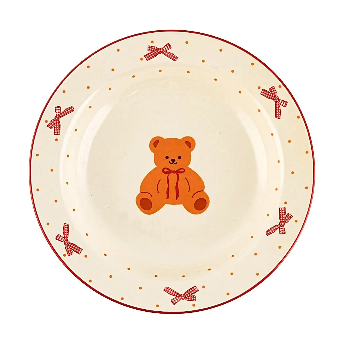 GLAZE STORY 8-In Kaolin Clay Ceramic Soup Bowl, Whimsical Bow Bear Design - Thermal Clay Serving Tableware for Kids