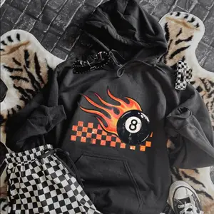 Flaming 8Ball Hoodie, graphic tees women, western outfits women, western tops clothing, rodeo cowgirl outfits women, country concert outfits, shirt, sweatshirt, hoodie