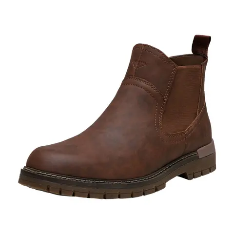 JOUSEN Men's Round Toe Chelsea Boots - Waterproof Ready PU Plaid Fabric Walking Shoes, Slip-On Ankle Boots with Composite Bottom, Soft Elastic Footwear for Daily Wear, Dinner