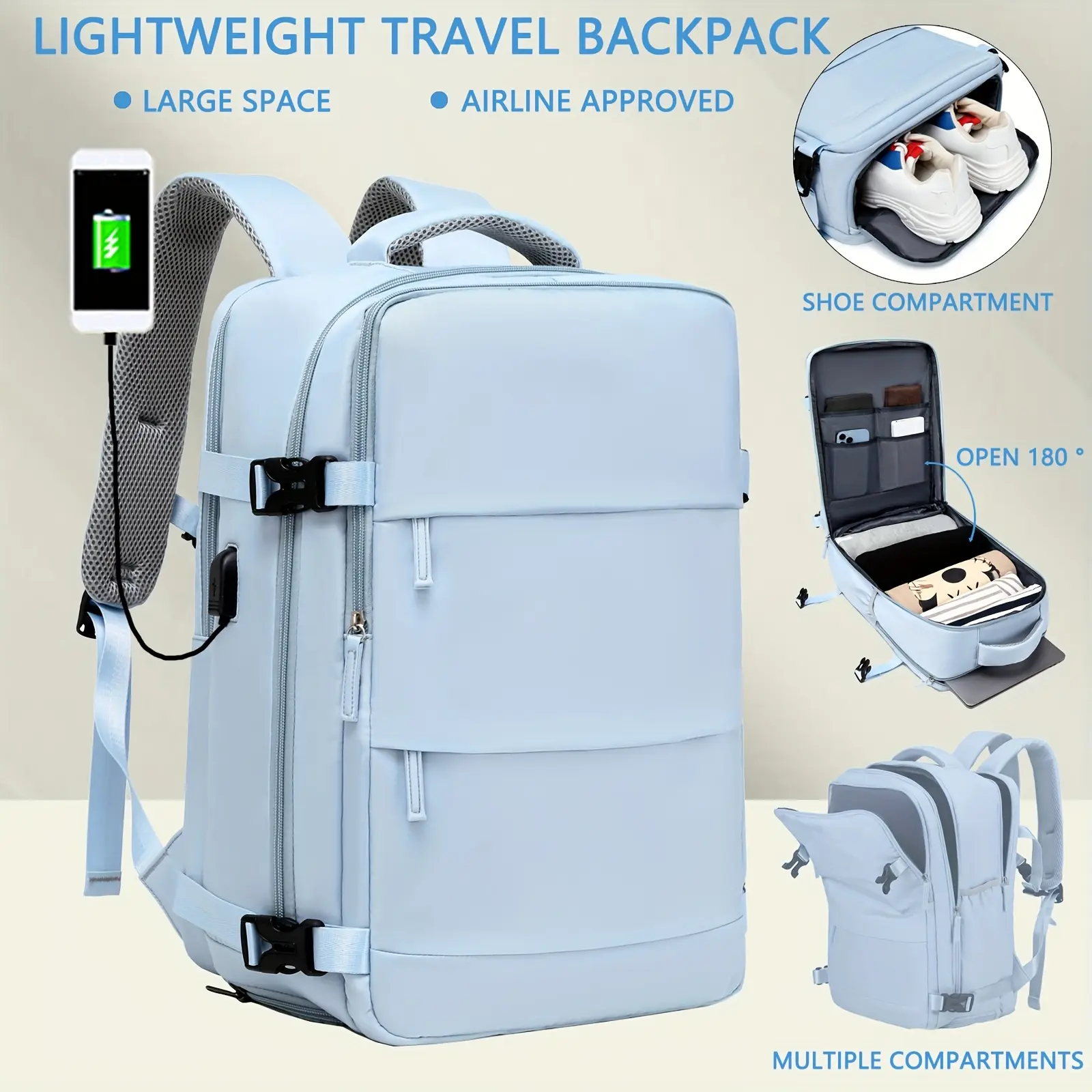15.6-inch Travel Backpack , Tui Airways Approved,  Laptop Compatible, Under-Seat Cabin Bag,Ryanair, EasyJet, WizzAir Cabin Bags