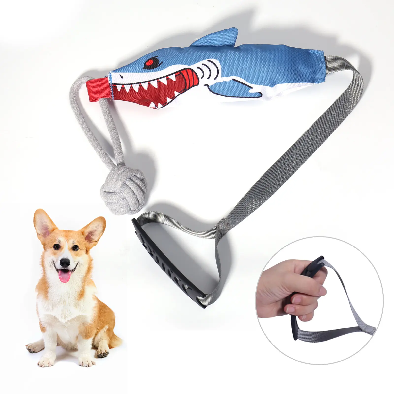 Squeaky Shark Dog Toy with Tug of War Rope  Interactive Heavy Duty Dog Chew Toy for Aggressive Chewers & Teething Puppies | Durable Crinkle Plush Puppy Toy for Boredom Relief Bungee Outdoor Set Resistant Bite Inflatable Balls Moving Dog Tennis Ball Toy